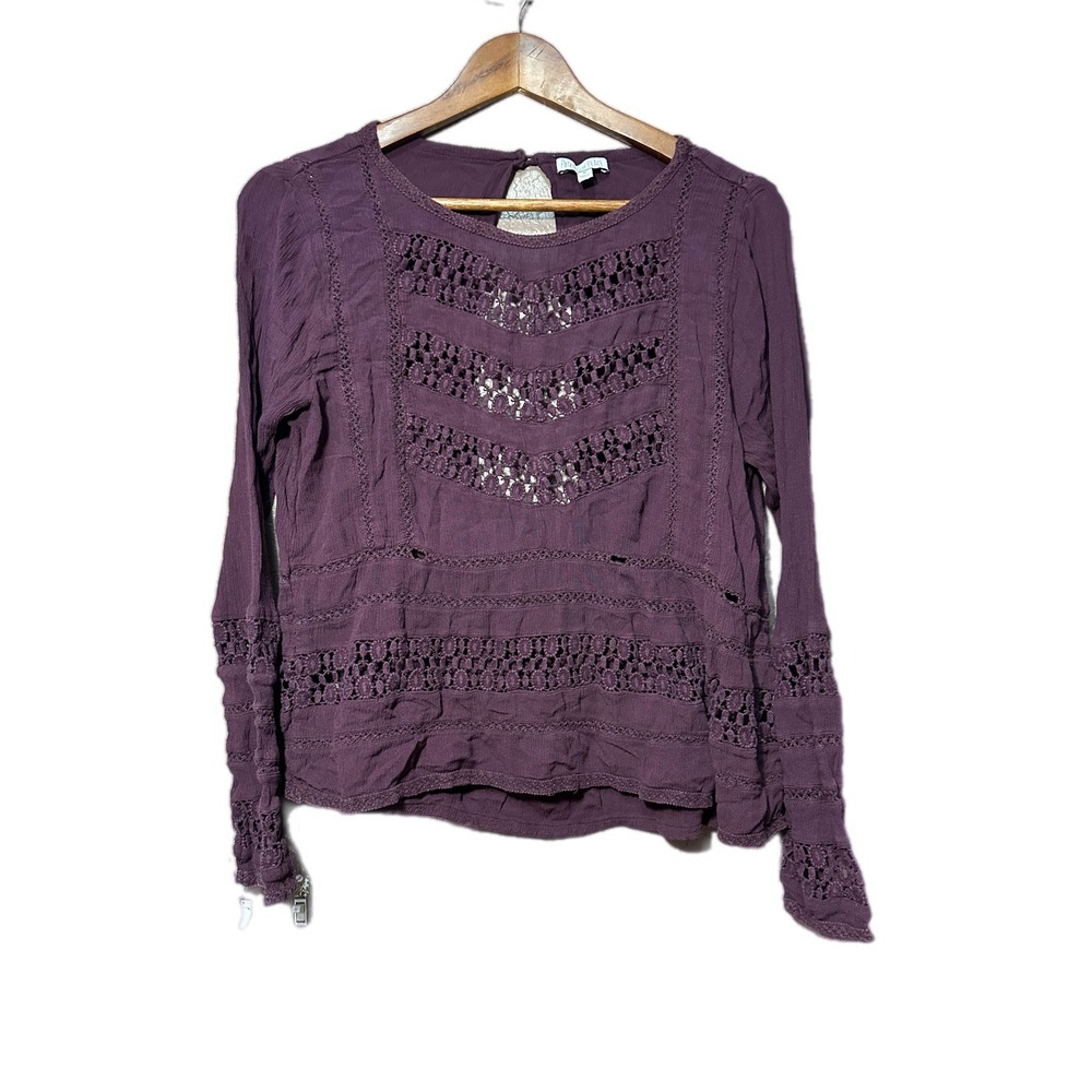 Patrons of Peace Crochet Lace Blouse Womens Medium Purple Good Boho Open Back